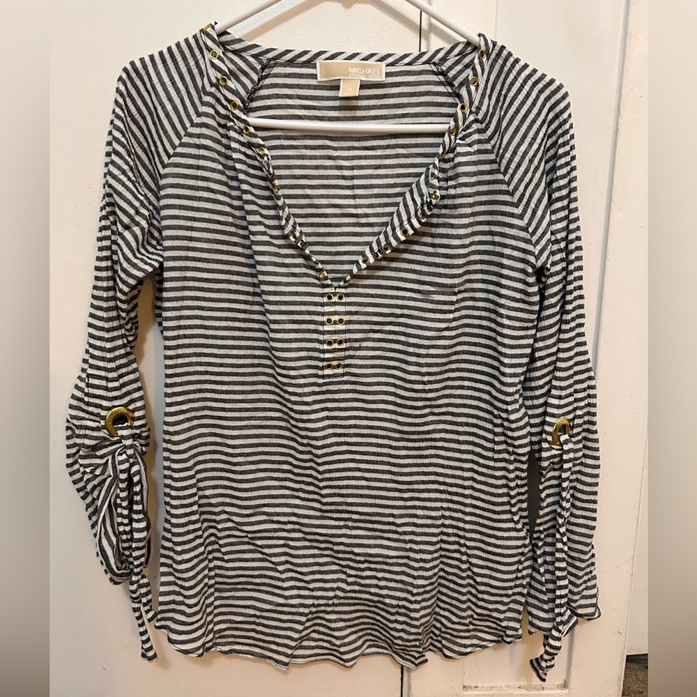 Michael Kors Black and White Striped Women's Top M